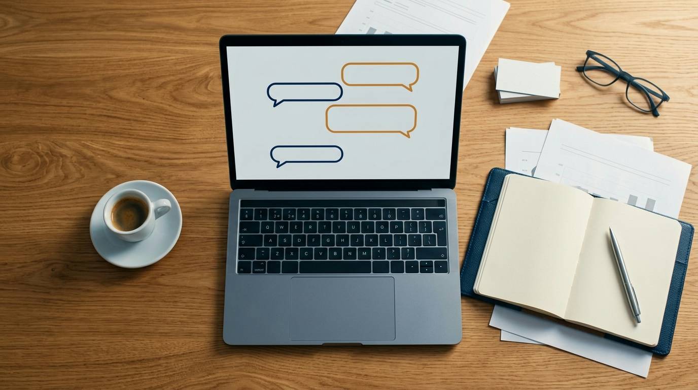 Desk with laptop and open messaging — DriversHub contact 24h response