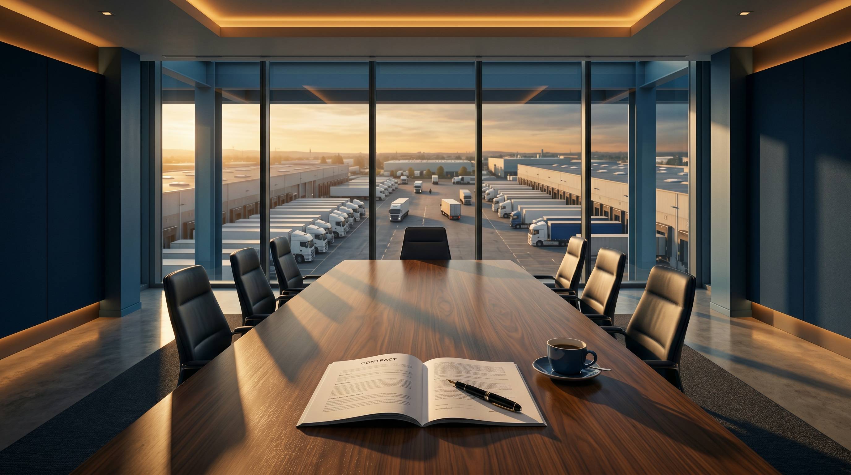 Meeting room overlooking truck depot — DriversHub Alicante services