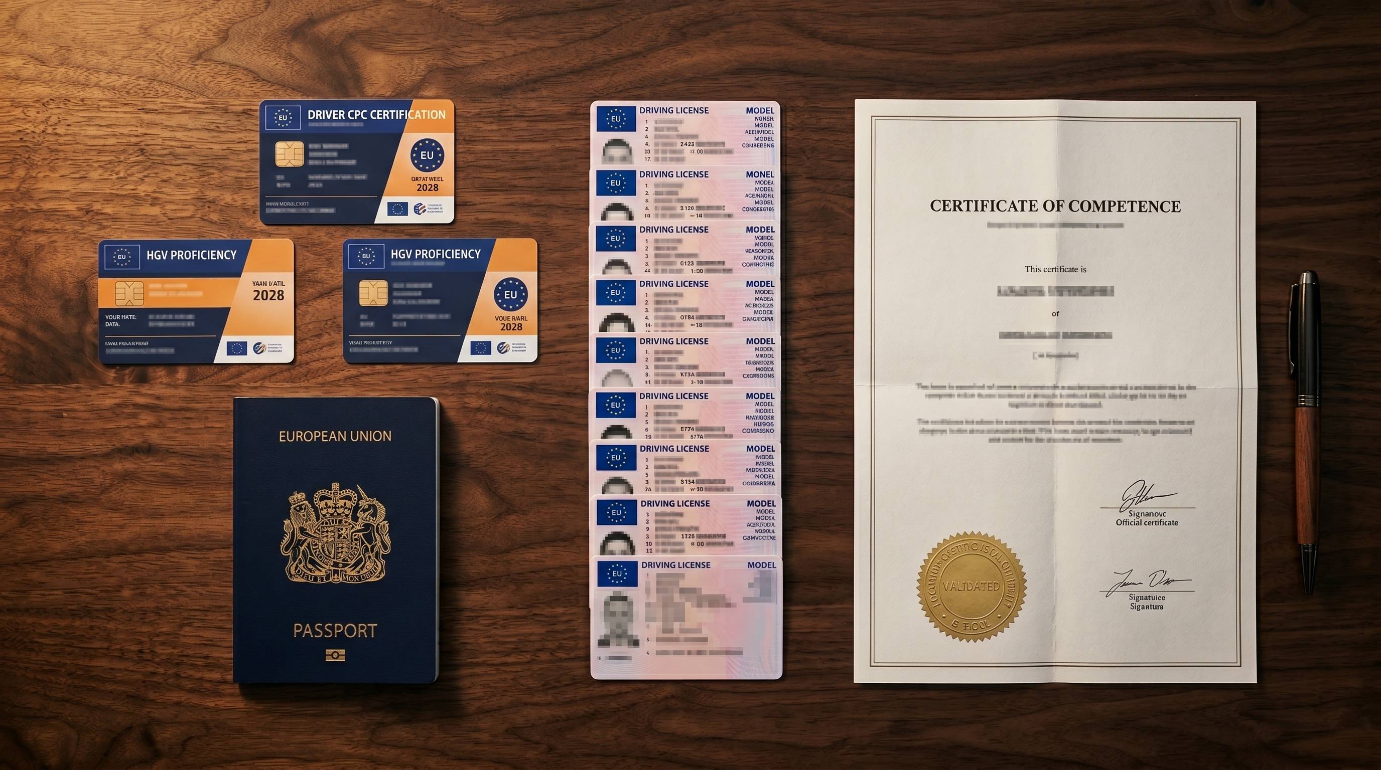 Professional CE driver documents: permits, CAP, passport — document management